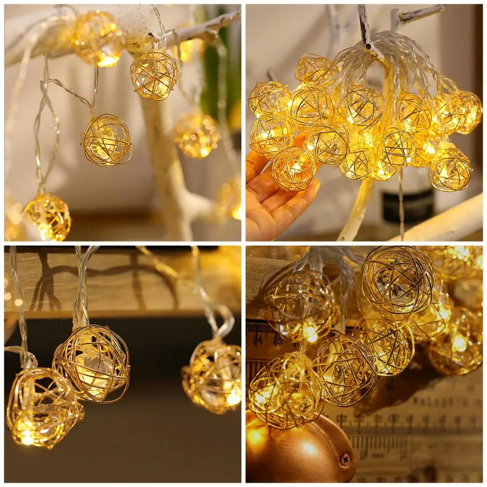 LAIDEYI 1.5m 3M Iron Metal Ball LED String Light Warm White Fairy Lights Holiday Garland Lamp for Party Wedding Christmas Decor