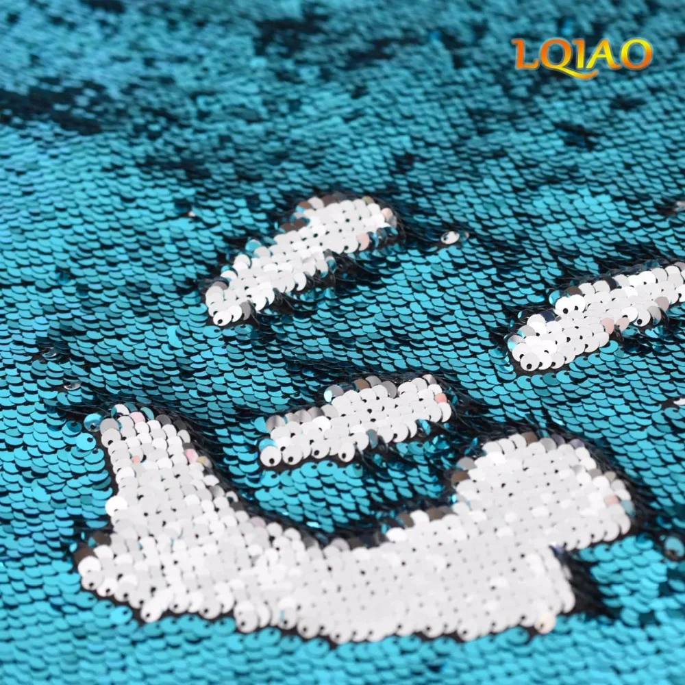 Turquoise Silver Sequin Fabric Reversible-003