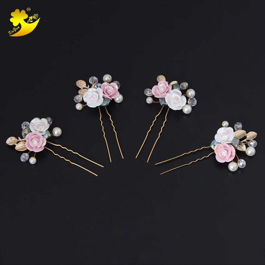 

Xinyun Rose Flower Hairpins Wedding Crystal Headdress Hot Sale Hair Accessories Wedding Crystals Pearls Beautiful Headpiece Hair