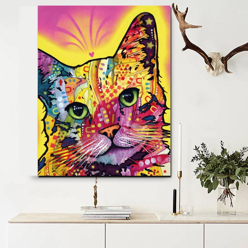 HD Print Abstract Watercolor Abstract Cat Oil Painting on Canvas Pop Art Animal Wall Picture For Living Room Sofa Cuadros Decor