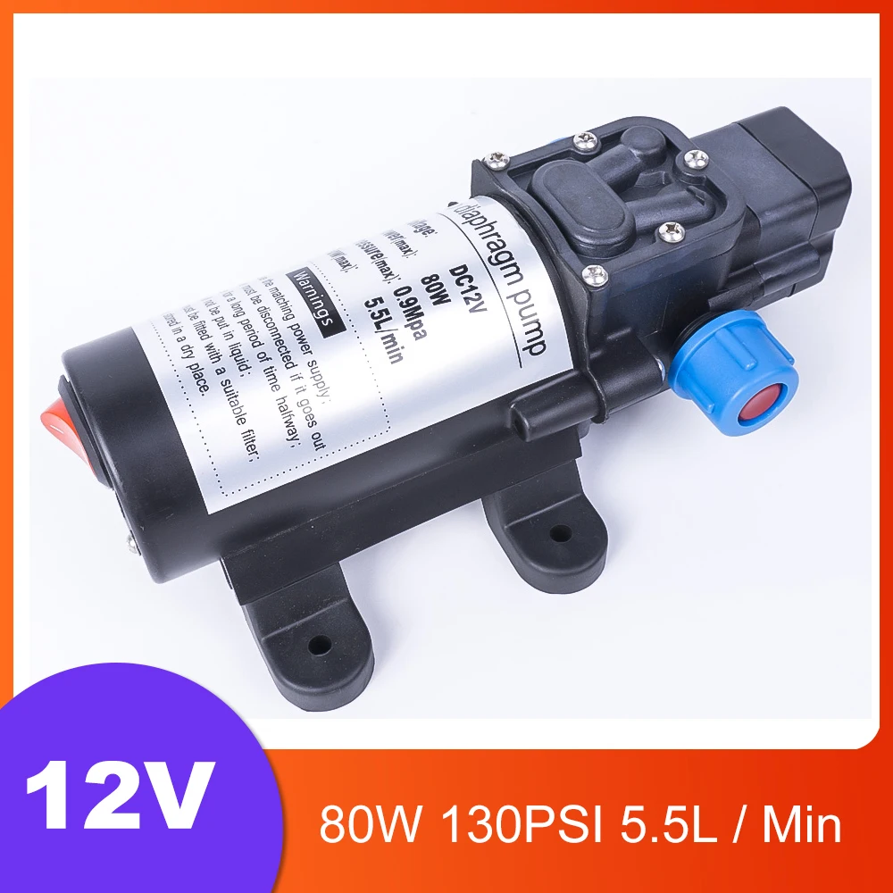 DC 12V 80W 130PSI 5.5L/мин мембранный насос Самовсасывающий высокого давления воды