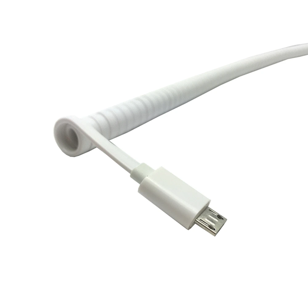 10 футов 3 м Белый micro usb штекер пружинный выдвижной Эластичный кабель