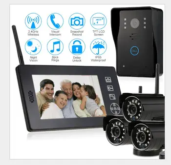 

2.4G wireless doorbell intercom system home security wifi doorbell cameras kit with 7inch LCD monitor control panel