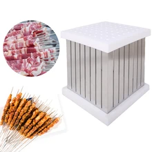 Cheap GZZT 64 Holes BBQ Skewers Kebab Maker Box Barbecue Tool Sets For BBQ Beef Meat Brochettes Skewer Maker Kitchen Tool