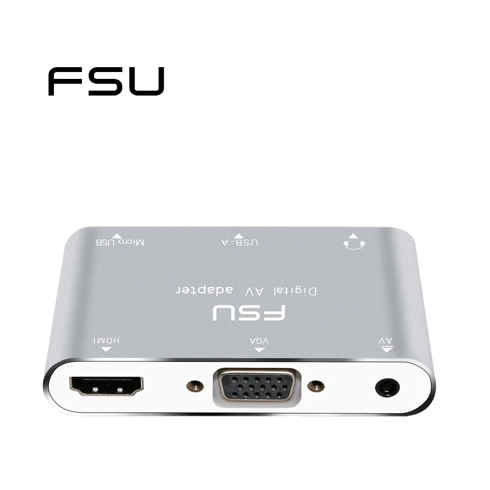 USB to VGA HDMI converter support 1080p 3D with 3.5mm audio micro usb power adapter for iphone5 5S 6 6S 7 ipad Macbook Projector