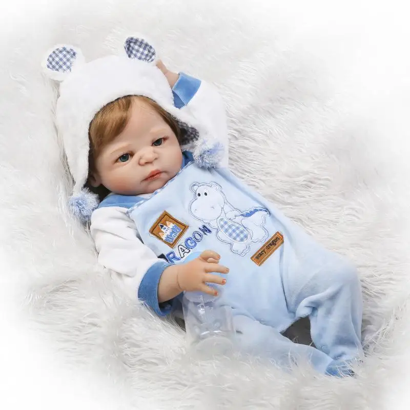Pаспродажа 55 см новый полный корпус силиконовый Reborn Baby Doll игрушки укорененные волосы новорожденный мальчик младенцы малыш куклы подарок на день рожде...