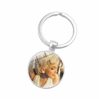 

Glass Cabochon Jewelry with Silver Plated Marilyn Monroe Shaped Car Accessories Keychain Ring for Women Men