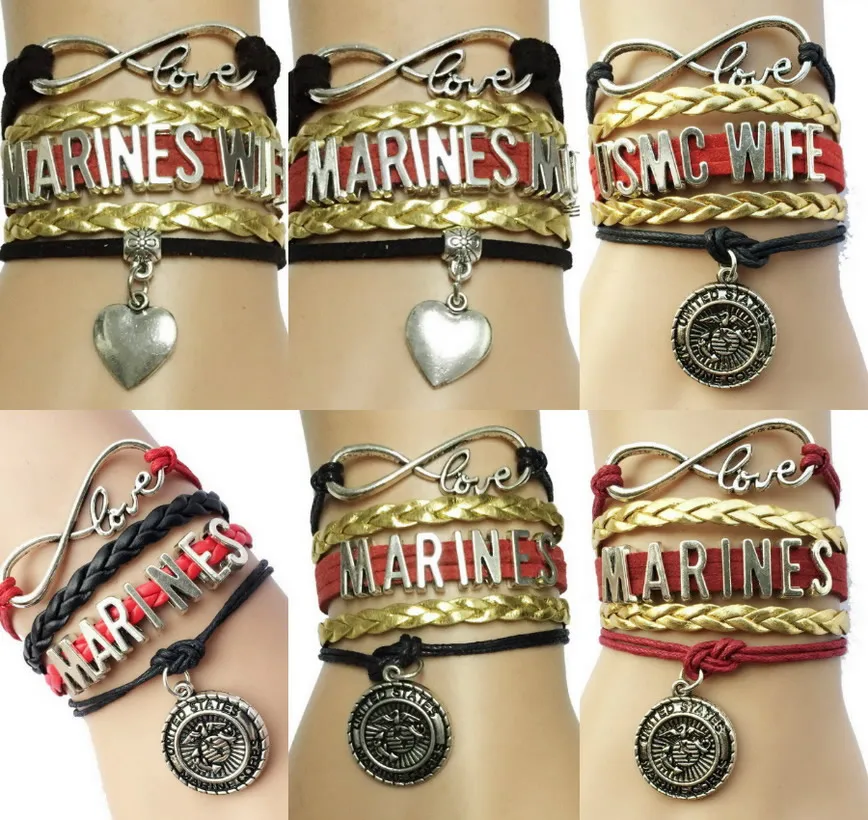 Braid Leather Handmade Multilayer Retro Marine and Symbol Bracelet Marines Mom/Wife/USMC US