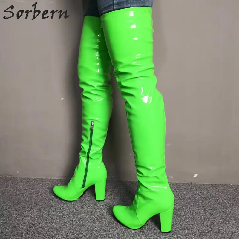 lime green thigh high boots