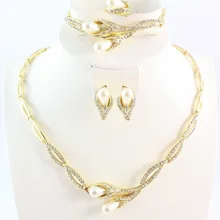 Модное классическое ожерелье, серьги, кольцо и браслет, набор золотого цвета, жемчужные Ювелирные наборы для женщин