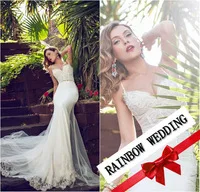 Sexy Sweetheart vestido 2014 Sheath Straps White Tulle Lace backless wedding Dresses JV7181