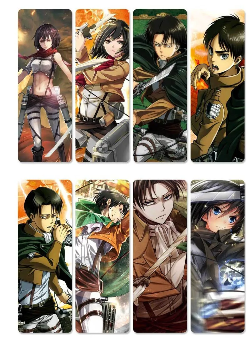 

8pcs/set Anime Attack On Titan PVC Bookmarks of Eren/Mikasa/Rivaille/Armin Cosplay DIY Accessories for Gift Collection