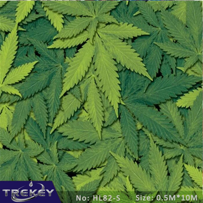 0.5M*10M Green Cannabis Leaves Pattern Water Transfer Printing Film HL82-S, 10M Hydrographic film Pva Water Soluble Film