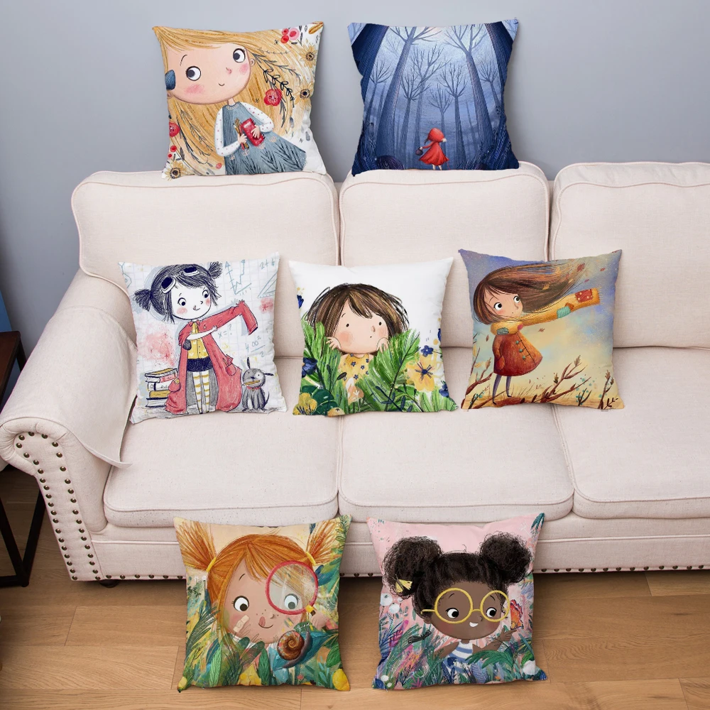 

Cute Cartoon Child Girls Cushion Cover Super Soft Short Plush Pillow Covers 45*45 Throw Pillows Cases Sofa Home Decor Pillowcase