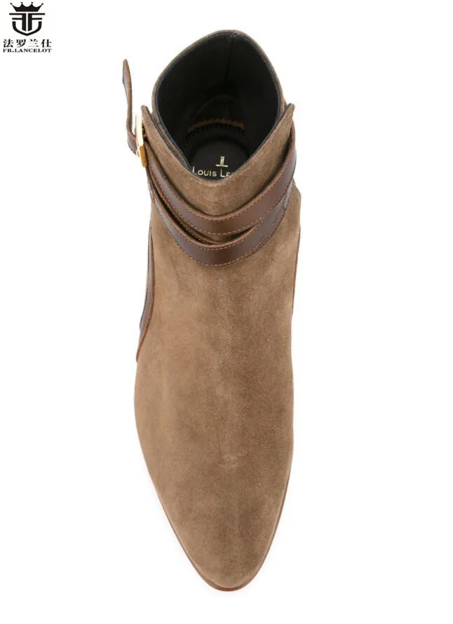 FR. LANCELOT/; модные брендовые ботинки «Челси»; мужские ботинки с острым носком и пряжкой на лодыжке; зимняя обувь нового дизайна; Роскошная обувь из натуральной кожи
