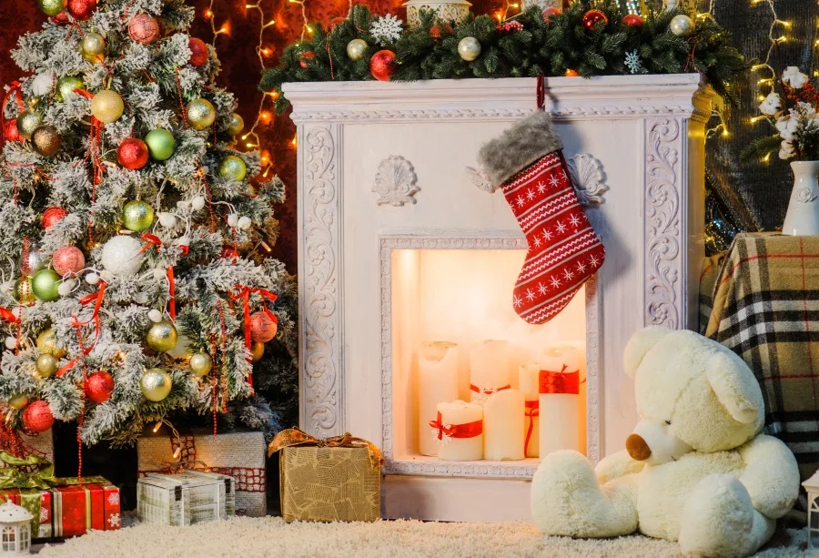 Laeacco Рождественская елка камин чулок подарок Детская фотография фон Индивидуальные фотографические фоны для фотостудии