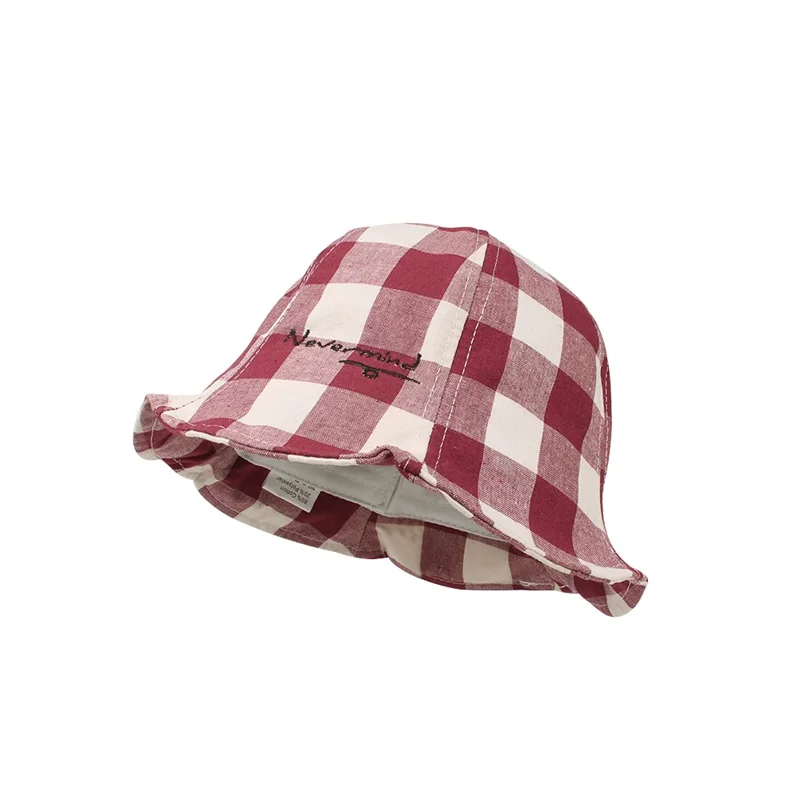 Casual Plaid Baby Hat Cotton Boys Girls Sun Cap Spring Summer Kids Clothes Fashion Baby Girals Bucket Hat Baby Girls Clothing (2)