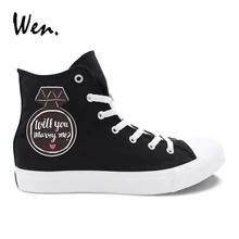 Вэнь, мужские и женские парусиновые свадебные туфли, дизайн, предложение, MARRY ME I DO, кроссовки с высоким берцем, парусиновые плимсоллы, шнуровка, кроссовки на плоской подошве