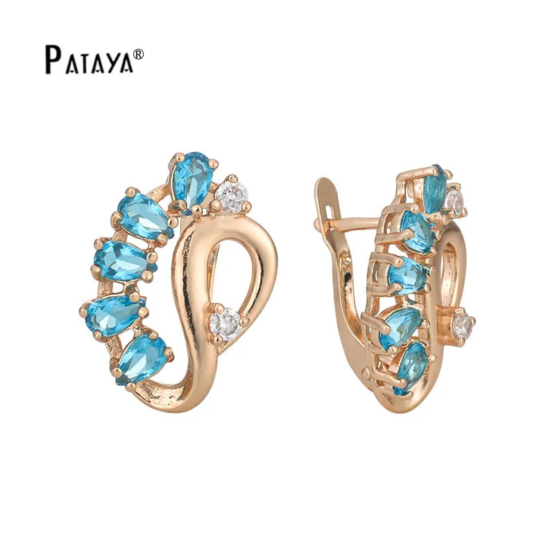 

PATAYA Luxury Swan Big Earrings 585 Rose Gold Light Blue Natural Square Cubic Zircon Women Jewelry Water Droplets Large Earring