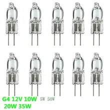 Lâmpada halógena g4 12v 20w, lâmpada de halogênio g4 12v 5w/10w com 10 peças lâmpada de halogênio com contas inseridas,/15w/35w/50w, lâmpada de cristal