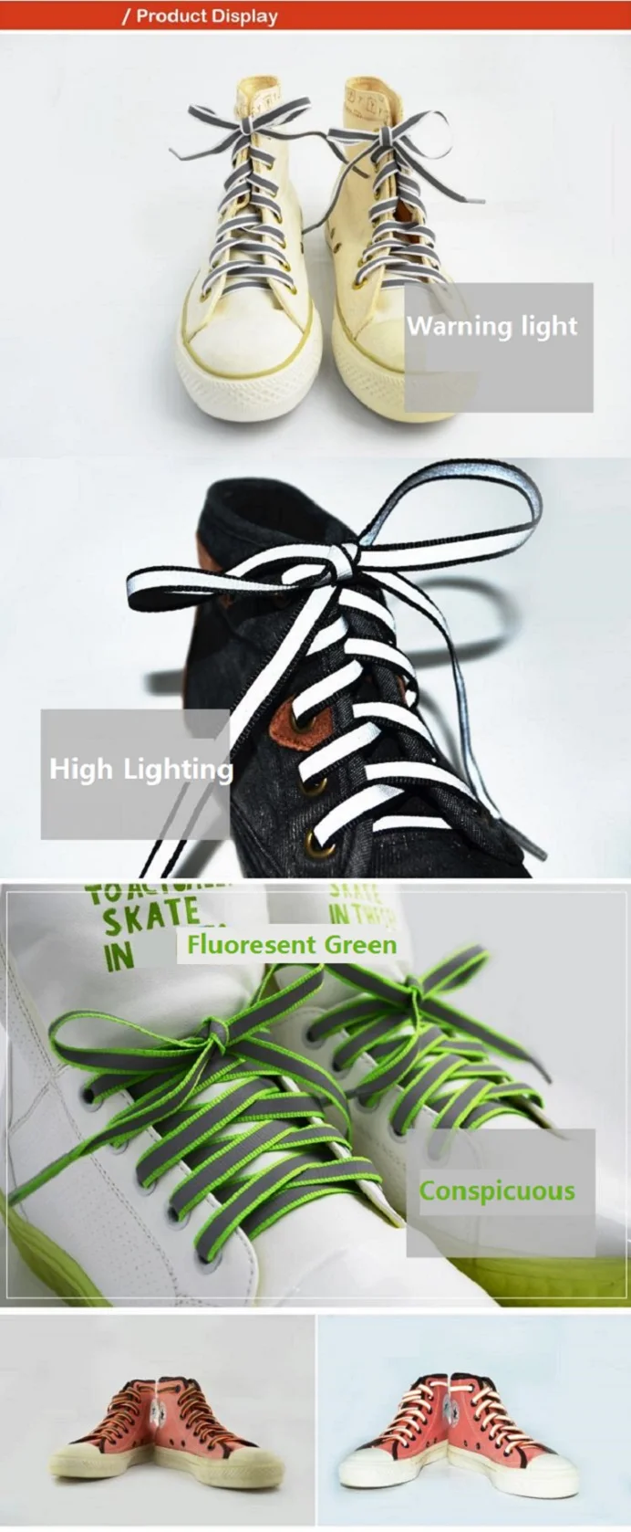 1 пара многоцветный молодой модный Индивидуальный защитный флуоресцентный Предупреждение двойные Светоотражающие боковые шнурки