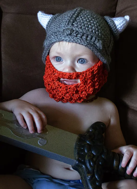 Toddler Crochet Viking Hat With beard - Crochet Kids Helmet - Toddler Viking Helmet - Crochet Viking Helm - Viking Baby Hat