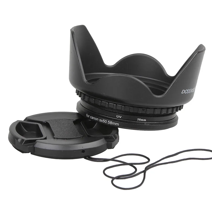 

Camera Lens Filter Adapter Set FA-DC58A for Canon SX520 SX50 SX60 to 58mm Adapter + Lens Cap + Lens Hood + UV Filter Accessories