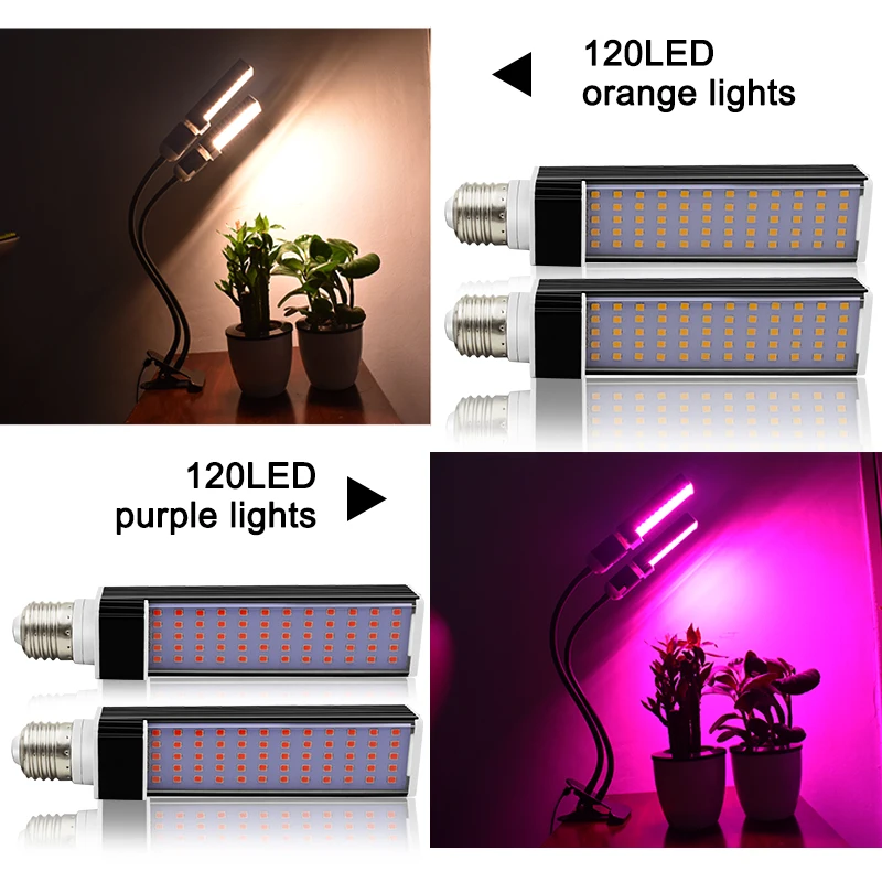 60 Вт Светодиодный светильник для выращивания растений в помещении, полный спектр, лампа для выращивания двух головок, гусиная подсветка для растений, профессиональная для выращивания рассады