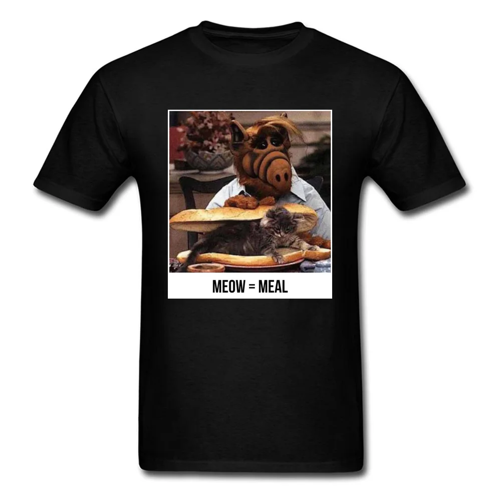 New Coming Alf-Meow-Cat Printing T-Shirt Crewneck All Cotton Men Tops Shirts Short Sleeve Fall Printing Tops Tees Alf-Meow-Cat black