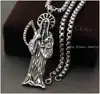 Silver Color Holy Saint Death Santa Muerte Skull Mens Pendant Necklace Stainless Steel Jewelry 24" Rolo Chain Hip Hop 2