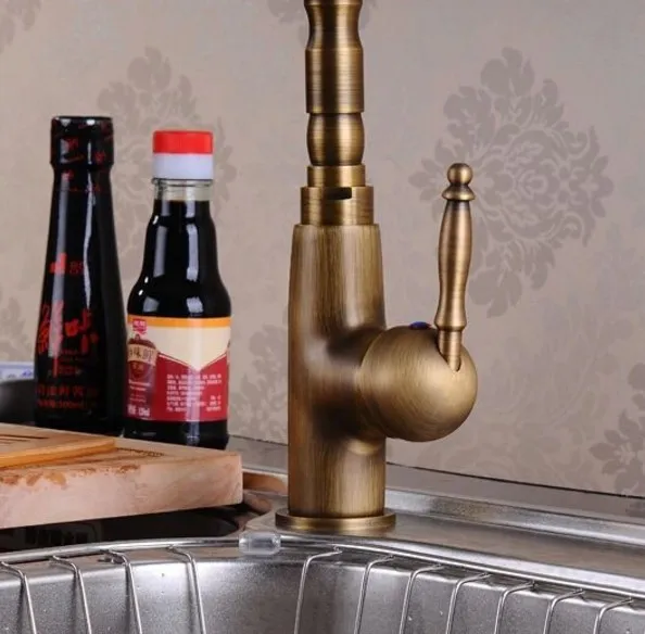 Vintage Retro Antique Brass Single Handle One Hole Bathroom Kitchen Basin Sink Faucet Mixer Tap Swivel Spout Deck Mounted msf003
