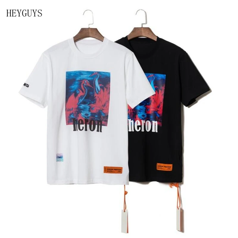 

HEYGUYS 2019 S/S Heron Preston Pink Heron Printed Women Men T shirts tees Hiphop Streetwear Men Cotton T shirt Summer Style