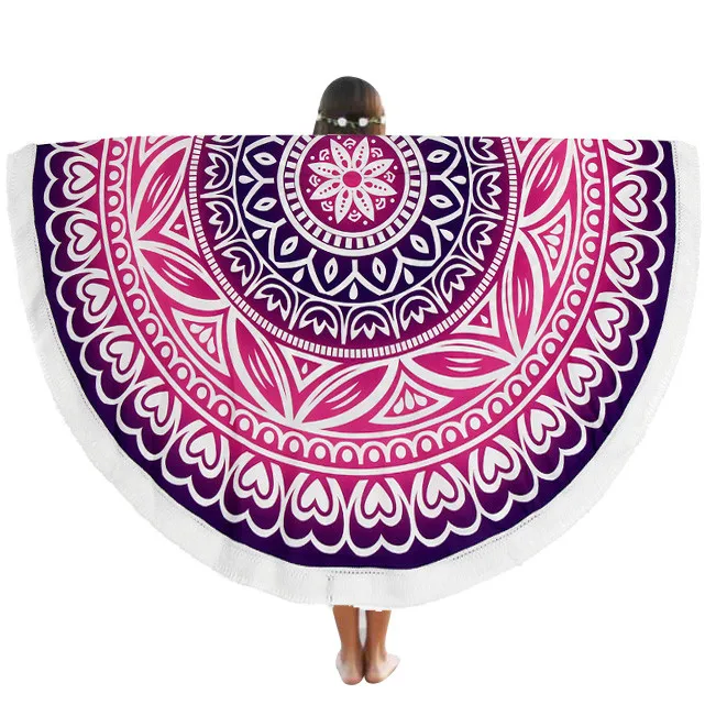 Многоцветный Круглый пляжный коврик палантин, скатерть, одеяло для путешествий с кисточками, индийская мандала, гобелен, бикини с лотосами, Обложка