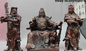 

12" China Bronze buddhism Copper Dragon Guan Gong buddha Warrior Statue Set