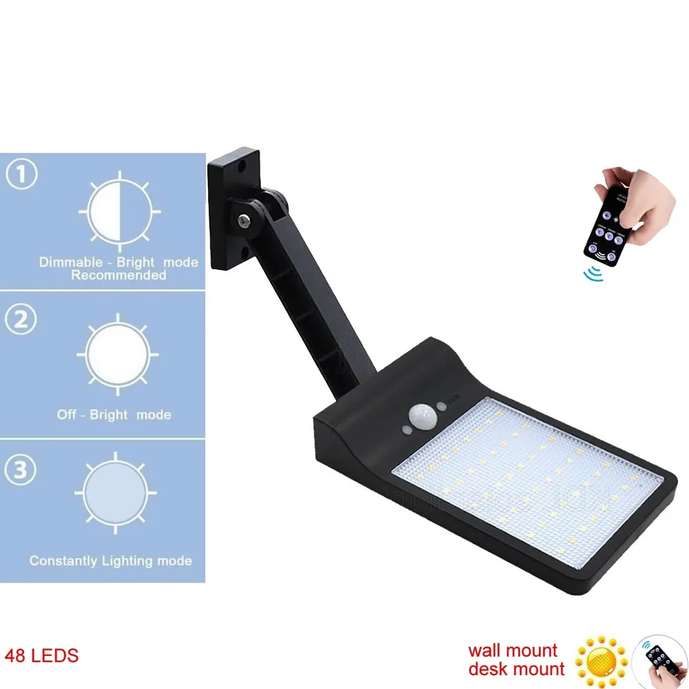 remote control rotate bracket solar street light 48 LED Solar Powered Wall Light PIR Motion Sensor Street Outdoor IP65 Waterproo