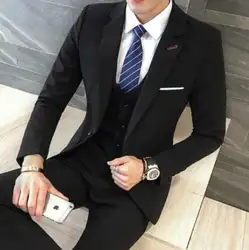Черная мужская одежда Нарядные Костюмы для свадьбы с брюками жилет 2018 Бизнес выпускного вечера вечерние Производительность костюмы 3 шт