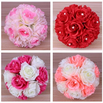 

Hot wedding artificial flower ball with pearl bead wedding flowers Bouquets Holding Flowers centerpiece flower balls decoration