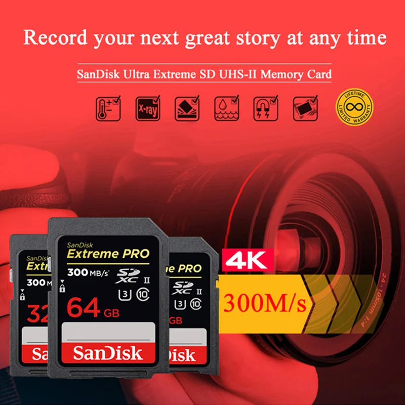 Высокоскоростная SD Карта SanDisk Extreme Pro 32 Гб 64 128 ГБ Class10 300 м/с U3|Карты памяти| |