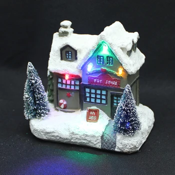 

Resin Holiday Decor toy shop house with led lights battery operate,No include