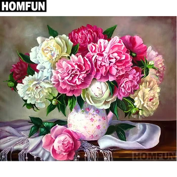 

HOMFUN Full Square/Round Drill 5D DIY Diamond Painting "Peony flowers" Embroidery Cross Stitch 5D Home Decor Gift A01434