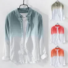 Большие размеры, летняя мужская крутая тонкая дышащая рубашка с отворотным воротником, окрашенная, градиентная хлопковая рубашка гавайская рубашка masculina