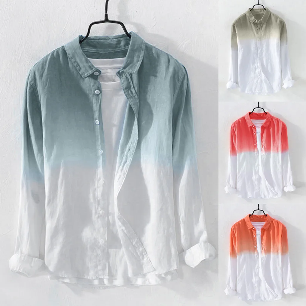 

2019 Camisa Male Shirt Summer Mens Cool Thin Breathable Lapel Collar Hanging Dyed Cotton Shirt M-3XL Camisas Masculina Plus Size