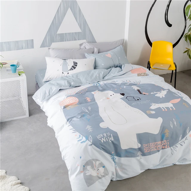 Cheap Bear and Fox Printed Summer Bedding Set Kids Gray Bedclothes Duvet Cover Set Comfortable 100% Cotton Bed Set with sheet Cheap Bear and Fox Printed Summer Bedding Set Kids Gray Bedclothes Duvet Cover Set Comfortable 100% Cotton Bed Set with sheet
