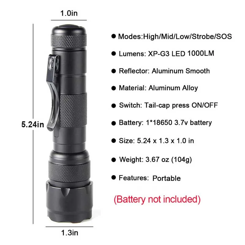 Тактический светильник-вспышка XP-G3, 5 режимов фонаря, светодиодный охотничий светодиодный фонарь, светильник-вспышка, светильник-вспышка luz+ переключатель крысиного хвоста/кожаный чехол