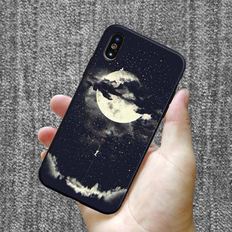 Чехол для телефона для iphone X XS чехол новейший узор космическая Луна астронавт для iphone 5 6 7 8 Plus XR MAX Планета Звезда Матовый ТПУ чехол