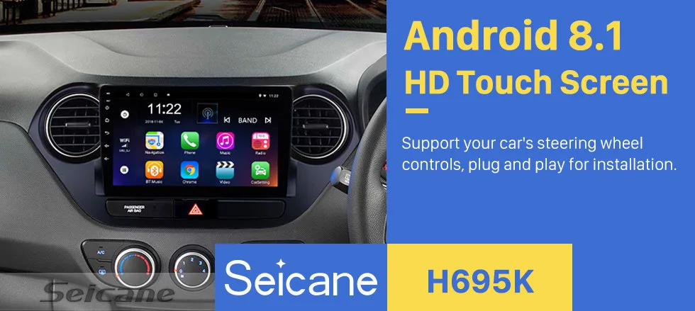 Best Seicane Android 8.1/7.1 Car Radio 2Din 9 inch Stereo For 2013 2014 2015 2016 HYUNDAI I10 Grand i10 RHD Touchscreen Head Unit 1
