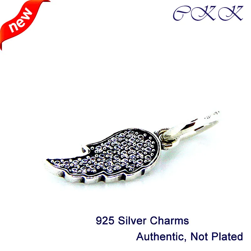 

925 Sterling Silver Angel wing Charm with Cz Dangle Fits Charm Bracelets Diy Beads for Jewelry Making free shipping PF050