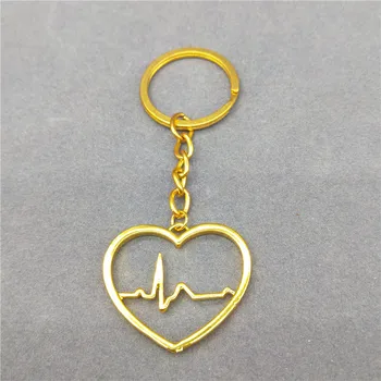 

New Heartbeat Keychains For Women Men Jewelry Electrocardiogram Heart Keychain Key Rings Valentines Gift