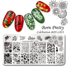 BORN PRETTY 1 Pc Nail Stamping Plate Celebration New Year Manicure Rectangle Nail Art Template Image Plate BPX-L013
