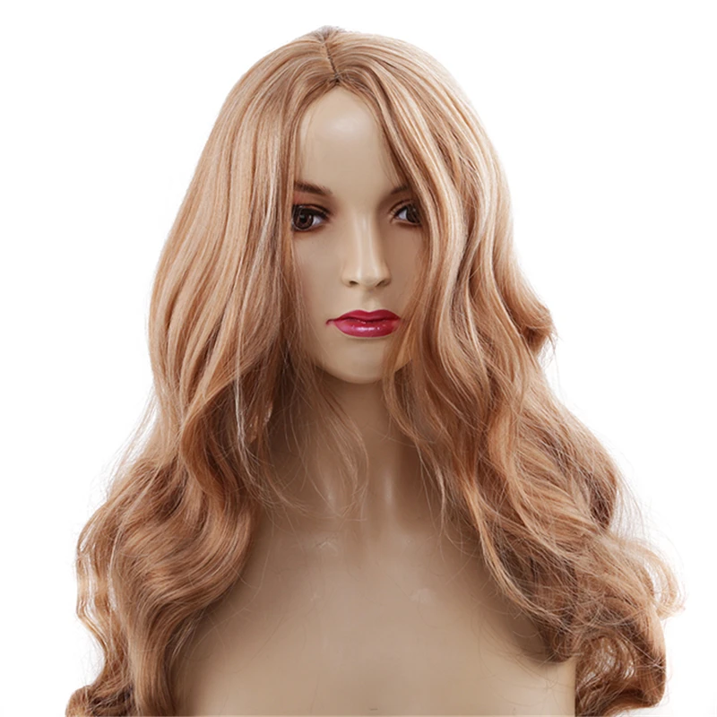 

65-70cm Length Long Brown Ash Blonde High Density Temperature Synthetic Wig For Black / White Women Glueless Wavy Cosplay Wig